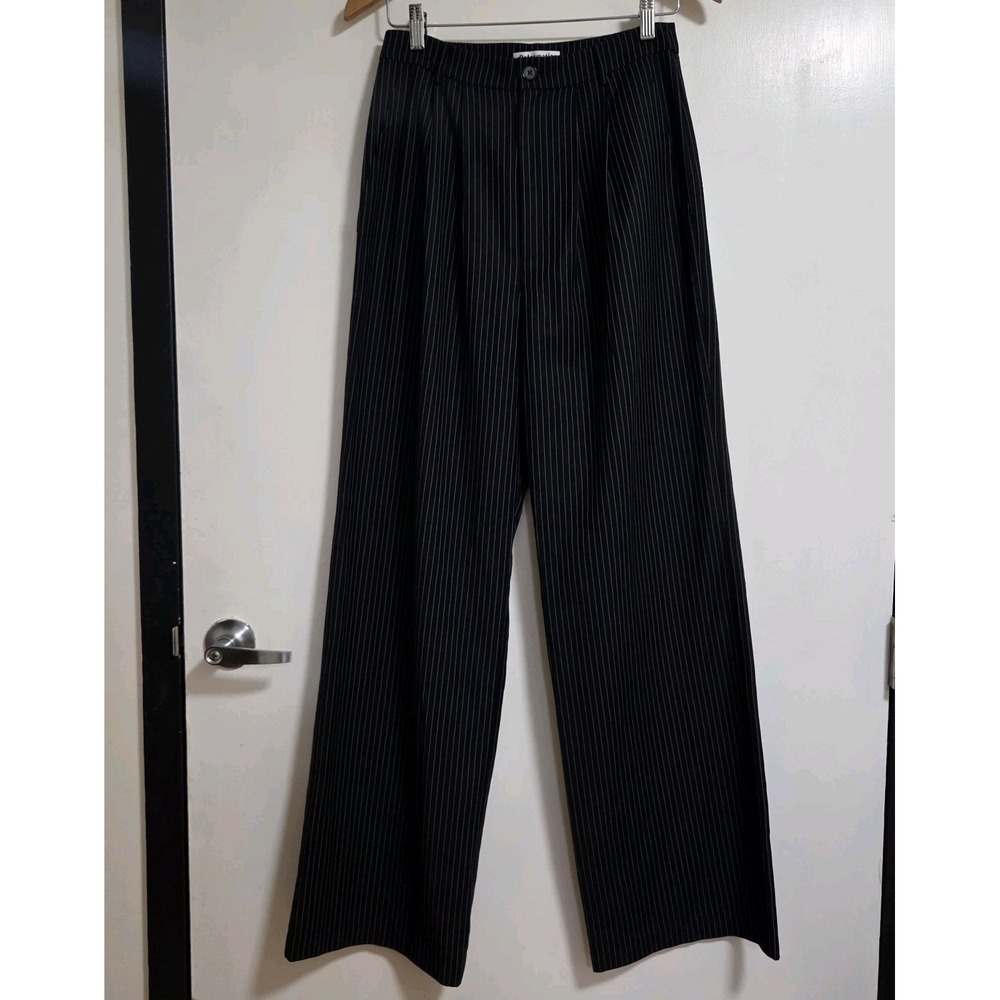 Reformation Womens Black Pinstripe Wide Leg Trousers‎ High Waist Work Pants 6